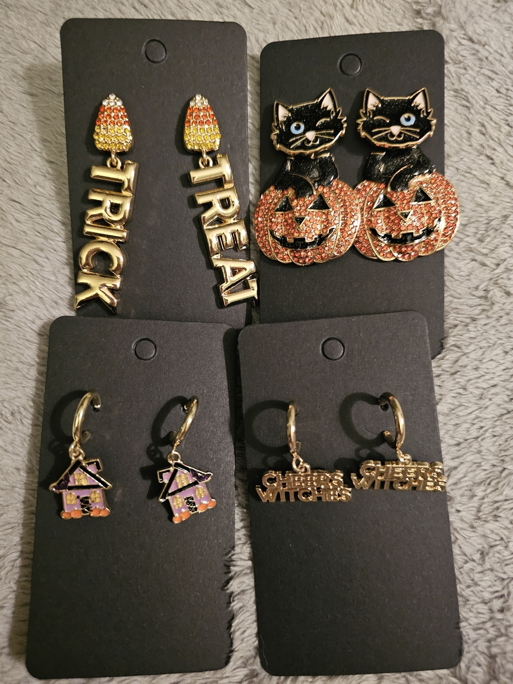 Halloween Cat & Pumpkin Earrings — Black and Orange Women’s Jewelry